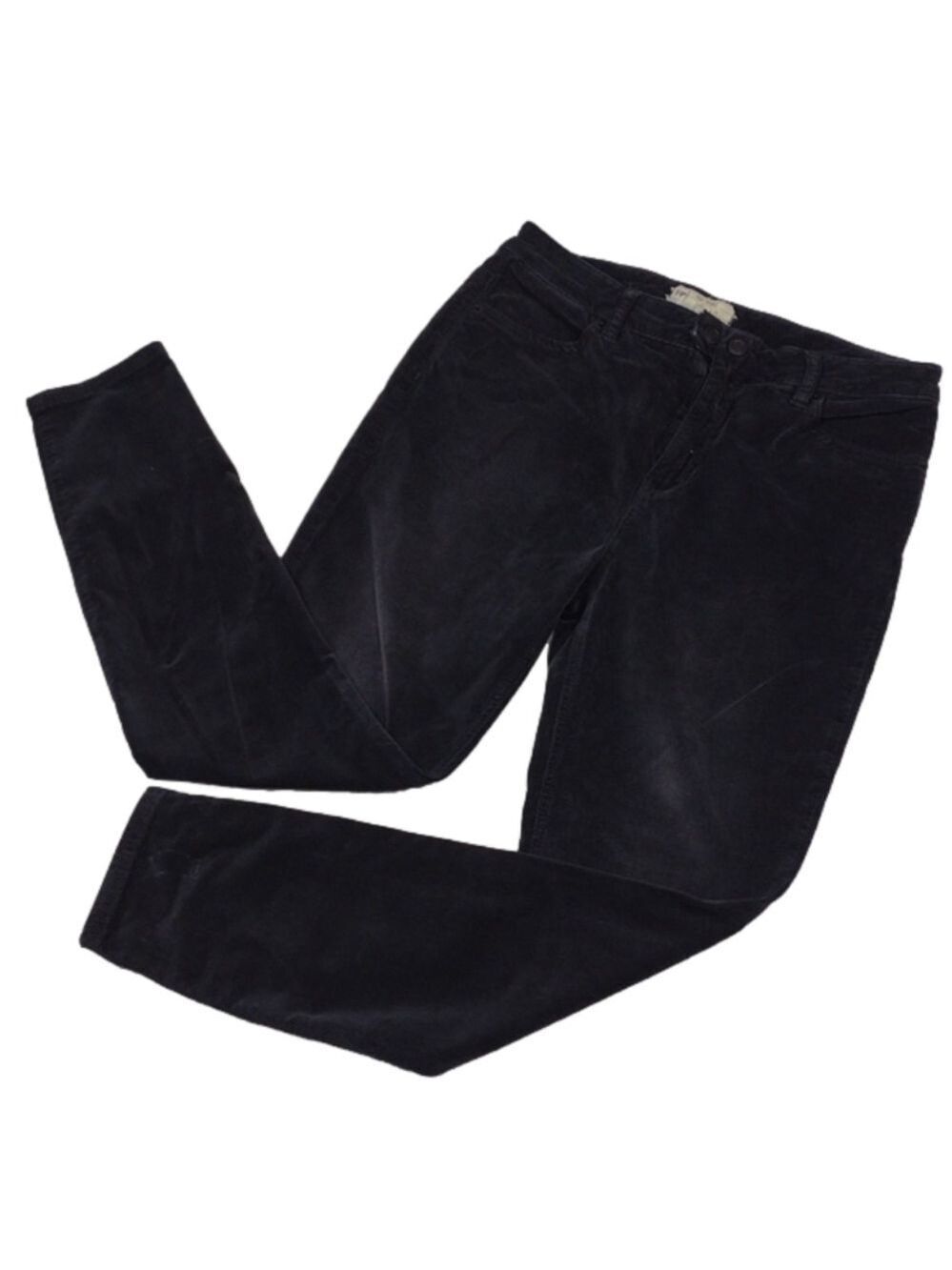 Free People Black Velvet Five Pocket Zip Front High Rise Skinny Leg Casual Pant